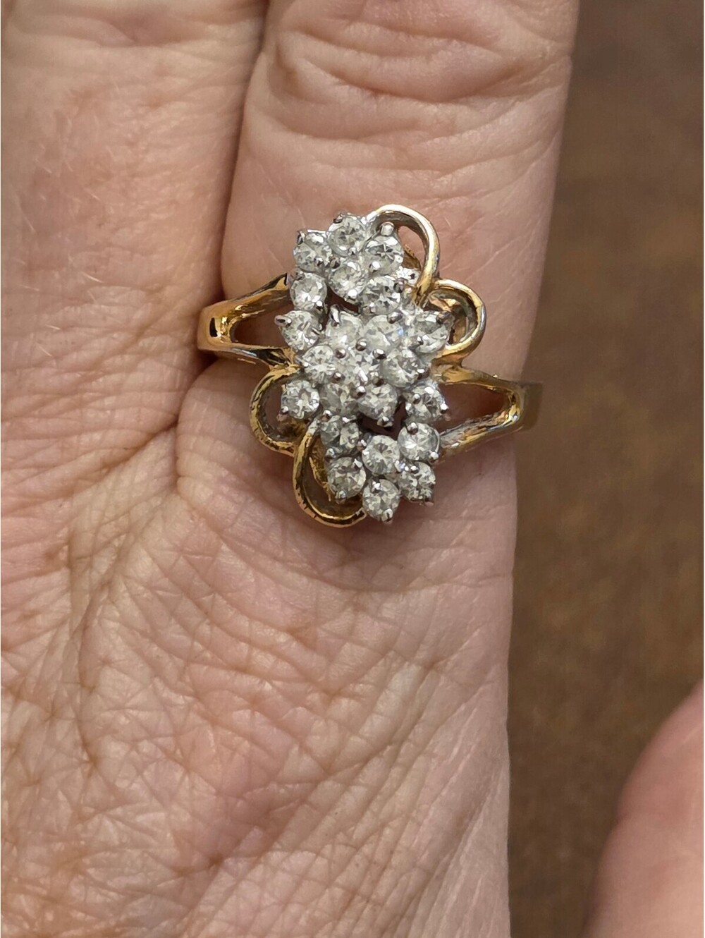 Vintage Rhinestone Cluster Cocktail Ring - Size 9